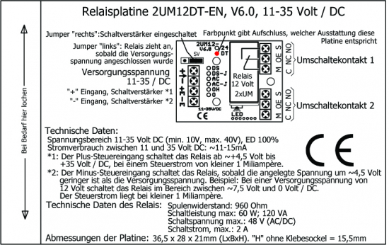 Miniatur-Relaisplatine mit Schaltverstärker 2UM12DT-EN (V6.0)